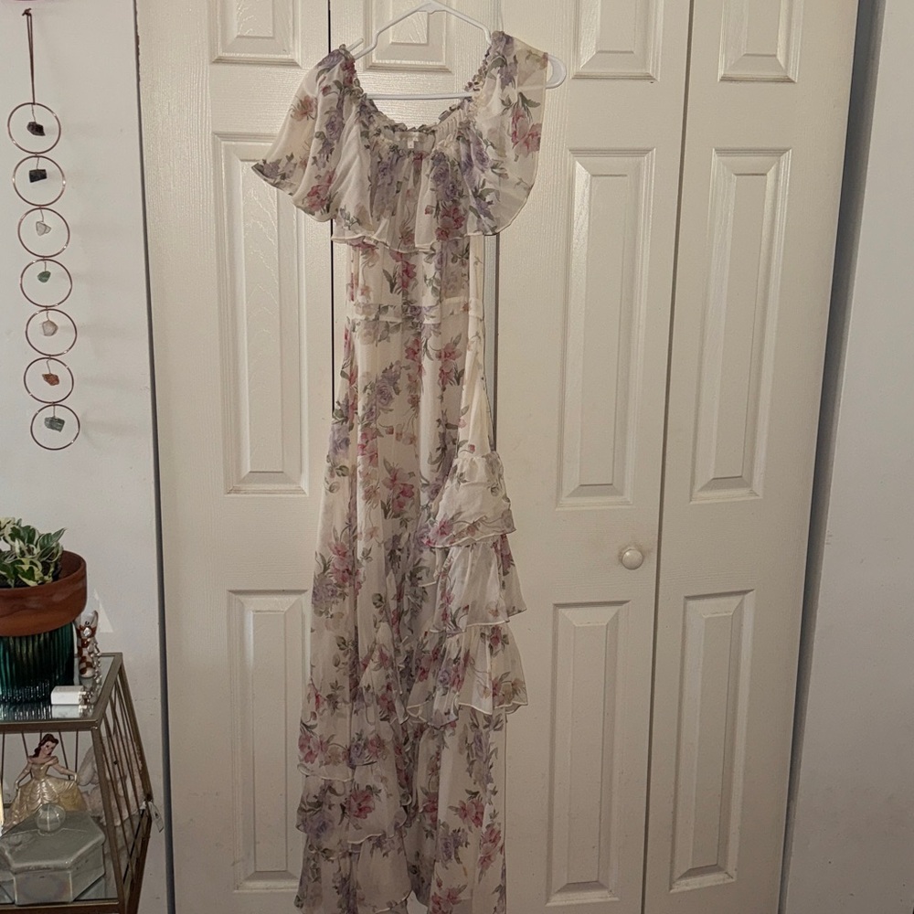 LoveShackFancy Plum maxi tiered off the shoulder silk Dress Size 4 - Picture 10 of 16